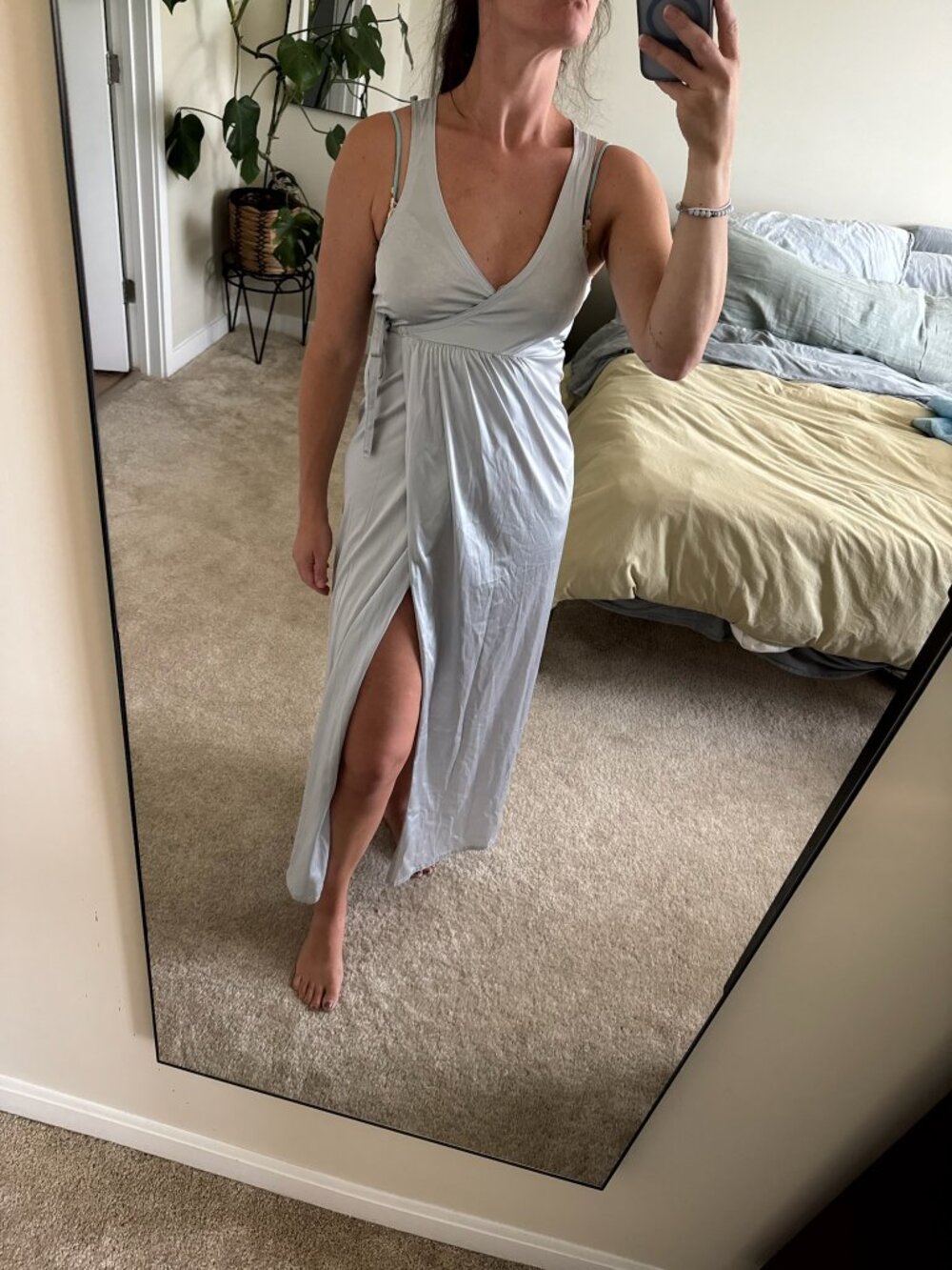 Vintage John Kloss for Cia Saks Fifth Avenue Slate Blue Satin Wrap Nightgown M